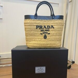 PRADA Medium crochet and leather tote bag